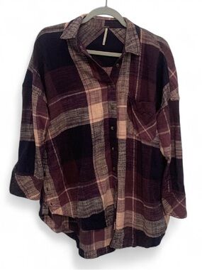 Free People Oversized Plaid Long Sleeve Button-Up Shirt